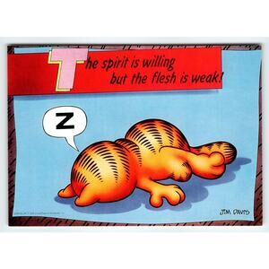 Garfield Comic Postcard 1978 Jim Davis 'The spirit is willing' Vintage